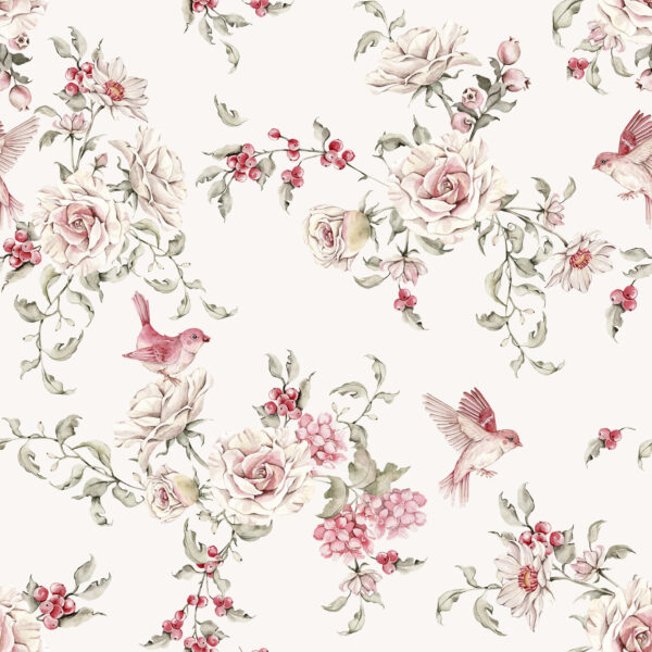 Pink Birds 25x25 Cream